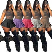 Women's leather sexy solid color zippered pleated ultra short skirt NY8167