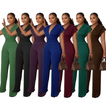 Low cut solid color waistband women's jumpsuit YLY9585