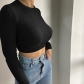 Backless Tie Long Sleeve Threaded Top Casual Women's Temperament Commuter Cropped Navel T-Shirt JY22310