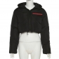 Fashionable printed zipper hood waist loose short cotton coat W22Y20708