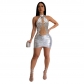 Round necked sleeveless transparent mesh wrap buttocks dress CY901139