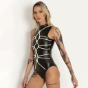 Sexy lingerie straps PU leather bodysuit M21BS453