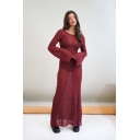 Sexy backless knitted long skirt hollow perspective fishnet long-sleeved seaside sun protection dress FQ0516