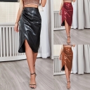 PU Leather Skirt Half-length Skirt Zip Open Waist Waist Waist Closure Elegant Sexy D26