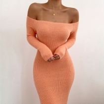 Sexy Off Shoulder Long Sleeves Backless Midi Skinny Dress 93625P