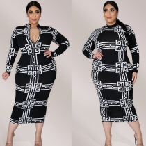 Fat lady women's dress plus size long digital printing dress SJ5277