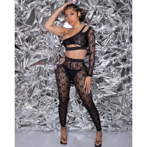 New sexy lace two-piece perspective hollow fashion suit women FF1081