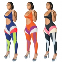 Women's positioning printed jumpsuit showing muscle sports jumpsuit trousers F8339