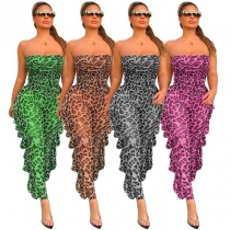 Women's sexy party leopard print see-through tube top jumpsuit nightclub outfit ZSC095