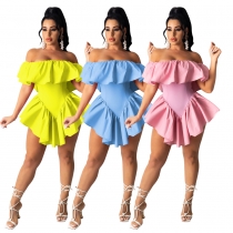 Women's fashion casual sexy solid color nightclub style irregular pleated off-shoulder one-piece dress OEP6262
