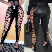 Black pants fashion sexy temperament casual self-cultivation cross-tie trousers k8701