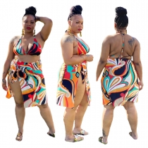 Women's plus size fat lady print three-piece swimsuit SQ953