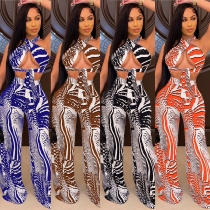 Women's Striped Printed Tube Top Wide Leg Suit CY1316