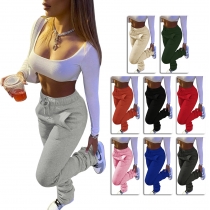 Women's padded sweater fabric, sports and leisure drawstring pile trousers, pockets HR8139