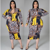 Fat lady women's dress, two ways to wear printed dress before and after SJ5280