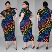 Women's printed short-sleeved dress fat lady dress fat lady dress SJ5281