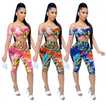 Women's casual printed sleeveless tube top cropped trousers suit TRS1127