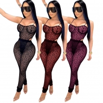 Women's mesh see-through sexy jumpsuit 2-piece set FA7081