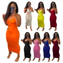 Plus size spring and summer new solid color women's sexy dress H1639