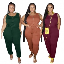 Knitted loose casual solid color jumpsuit plus size women's jumpsuit OSS20765