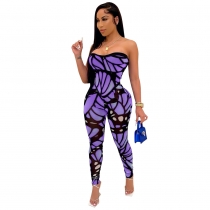Sexy temperament tube top strapless sleeveless color printed jumpsuit women's clothing M9040