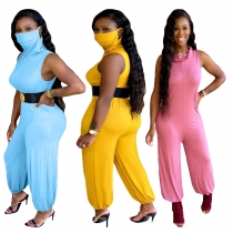 Fashion casual solid color zipper mask jumpsuit TH3433