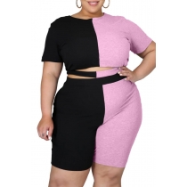 Oversized women's clothing pit strip color matching casual two-piece suit QJ5285