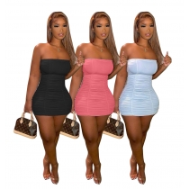 Pleated summer new style halter fashion tube top women dress AB6652