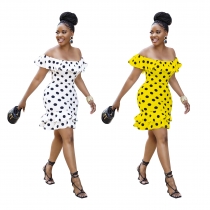 Fashion sexy one-shoulder ruffled polka dot print dress YZ1278