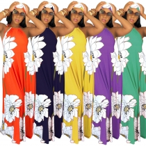 Lotus print strapless dress with turban M901
