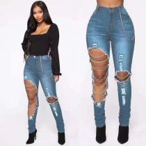 Women's jeans with ripped high waist stretch leggings OL713228