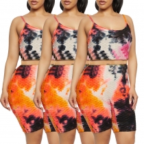 Two-piece leisure two-piece tie-dye printed pineapple pattern vest Q2041