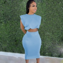 Women's solid color round neck cute sexy skirt two-piece suit TC086