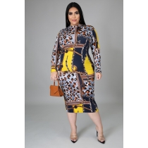 Fat lady women's dress, two ways to wear printed dress before and after QJ5280