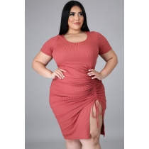 Fat lady plus size women's clothing knitted pit strip side opening lace dress three-color QJ5288