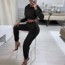 Fashionable hooded sweater high waist slimming trousers casual two-piece suit women K21S04655