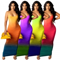 Women's dress gradient color sleeveless sexy print summer dress AL164