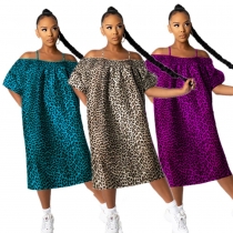 Women's summer casual loose dress Leopard print sexy print suspender dress J6221