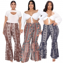 Fashionable plus size women's clothing sexy ethnic style cashew flower paisley print multi-layer flared pants AP7052