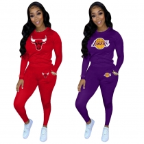 Two-piece basketball logo printed casual sports suit C5545