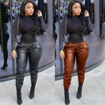 Sexy women's black leather pants cl6100
