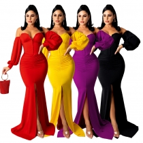Pure color corset slim mopping floor ladies sexy evening dress party dress MM2131