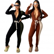 Explosive style stitching lace long-sleeved fashion women's jumpsuit F115-1