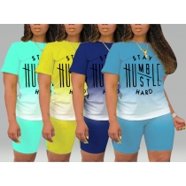 Fashion gradient color women's positioning printing letters, leisure sports ladies two-piece suit J1185