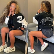 Women's Fashion Wholesale, Contrasting Color Printed Cuff Striped Element Baseball Jacket Jacket BN7222
