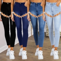 Women's high-rise slim-fit sexy lace-up jeans PD9628
