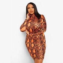New autumn and winter plus size women's clothing casual fashion round neck snake print plus size dress L8850