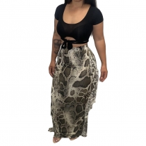 Autumn and winter new plus size women's sexy printed fringed skirt H1737
