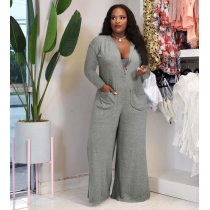 Home Casual Fashion Solid Color Wide Leg Loose Jumpsuit Long Sleeve MN88826