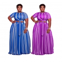 Plus size women's striped printed skirt two-piece suit with straps plus size skirt suit GT9944